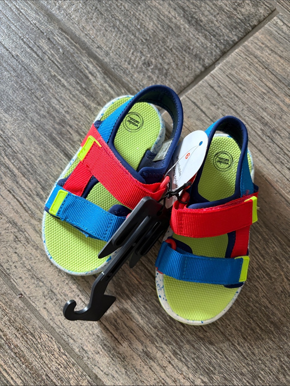 NEW!! wonder nation Neon Green, Red & Blue Hook-and-Loop Kids Sandals
